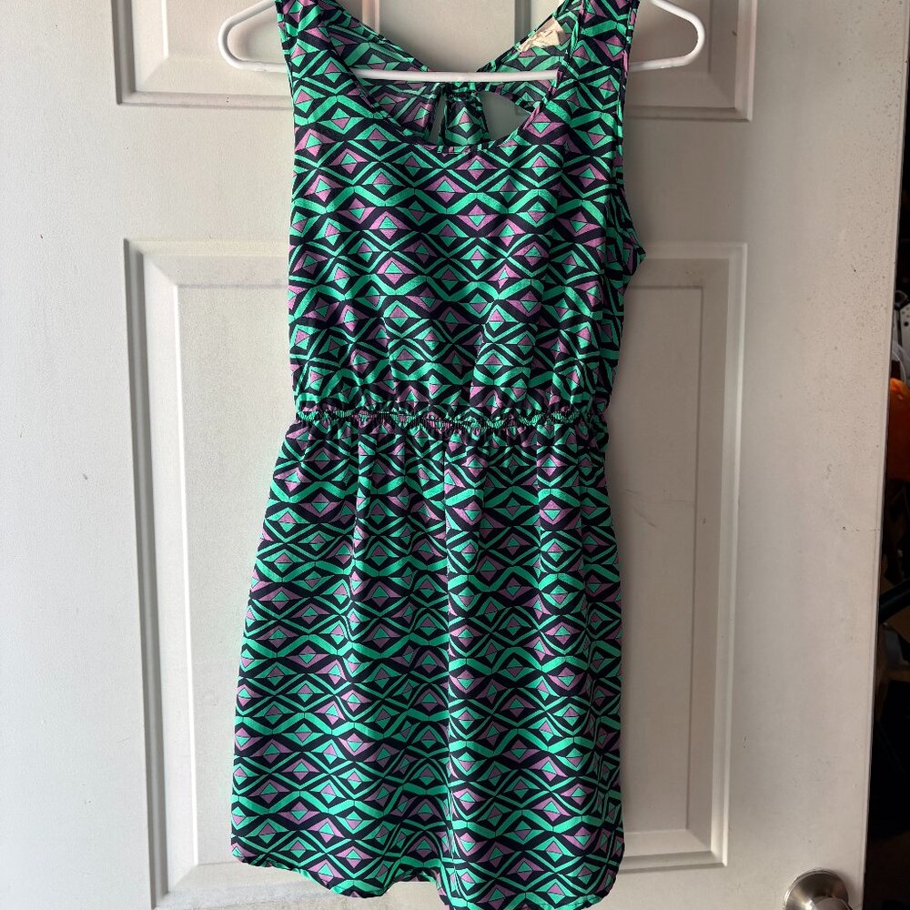 Geometric Purple Green Summer Dress